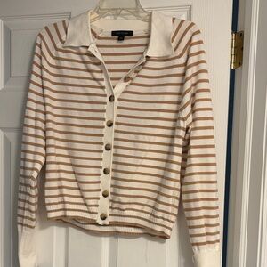 Ann Taylor Cream and Tan Striped Cardigan
